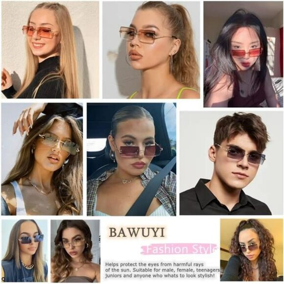 Y2K Rimless Rectangle Sunglasses Retro 2000s Frameless Glasses UV400 Unisex - Picture 3 of 7